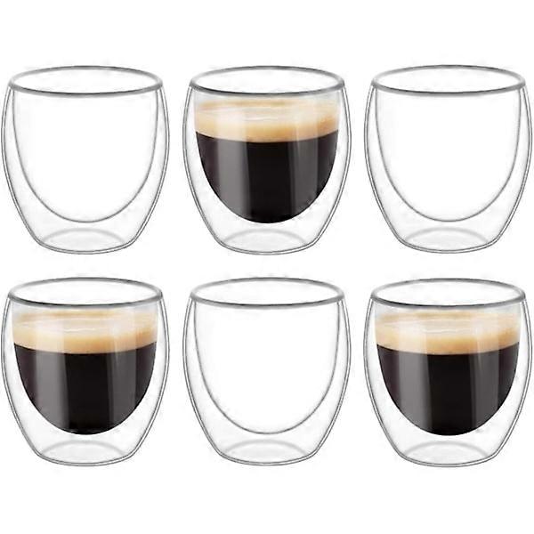 6 double-walled glass mugs, transparent double-walled coffee mugs, cappuccino, latte, insulated (80ml)