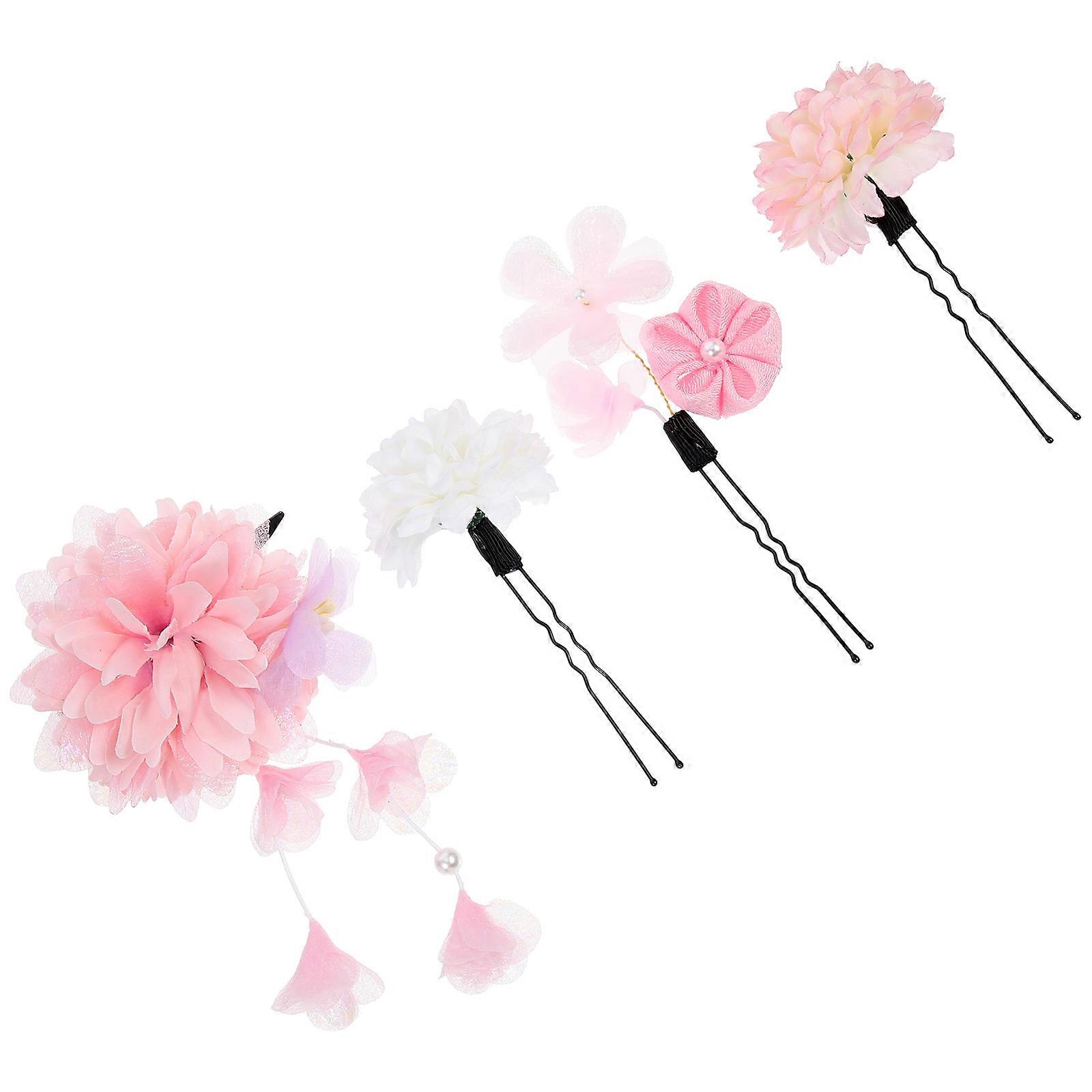Pink Simulation Flower Hair Barrettes Durable and Lightweight for Females with Polyester Material