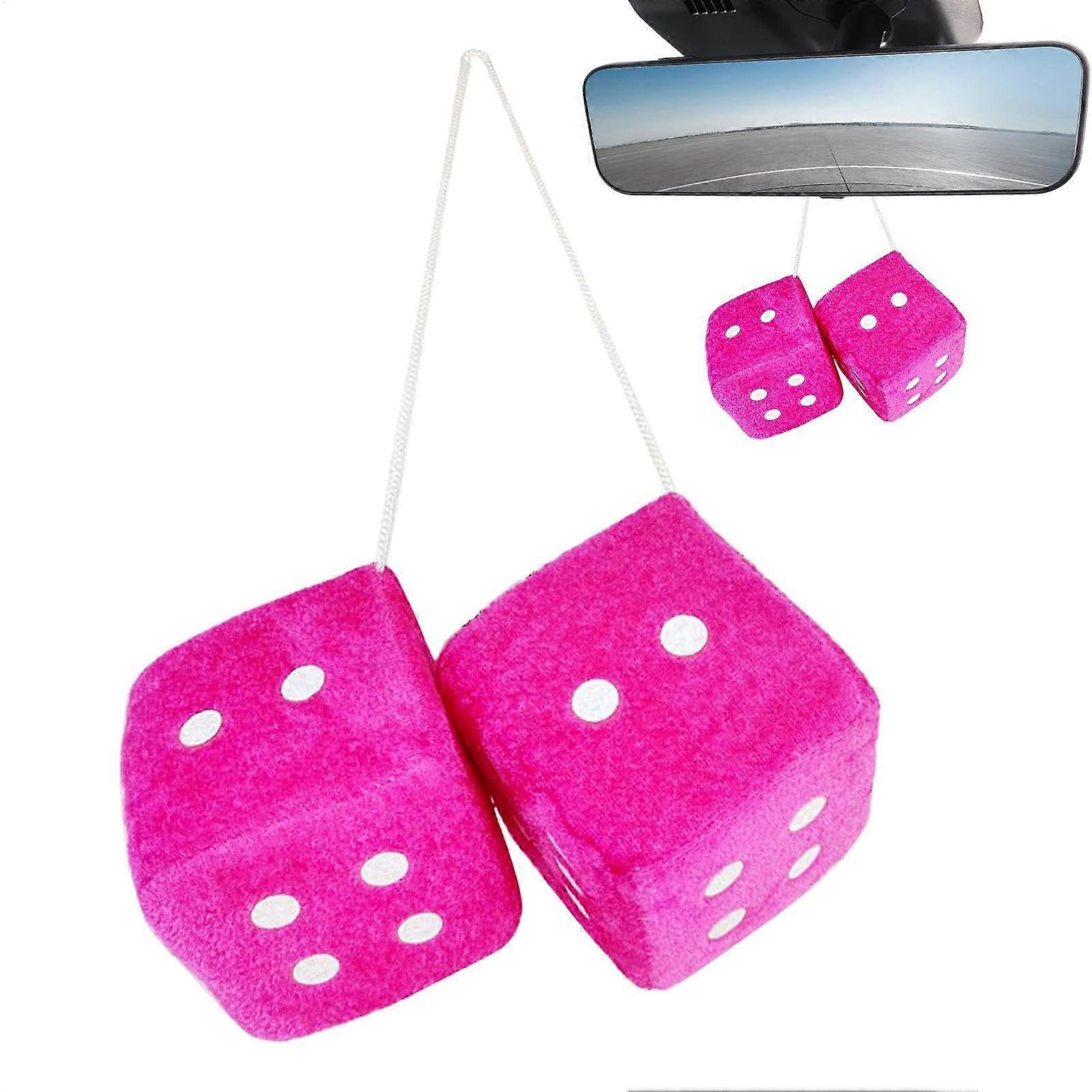 Auto Würfel - Retro Plush Hanging Fuzzy Dice for Car Rearview Mirror, Soft Rose Red Décor Accessory for Vehicles and Trucks