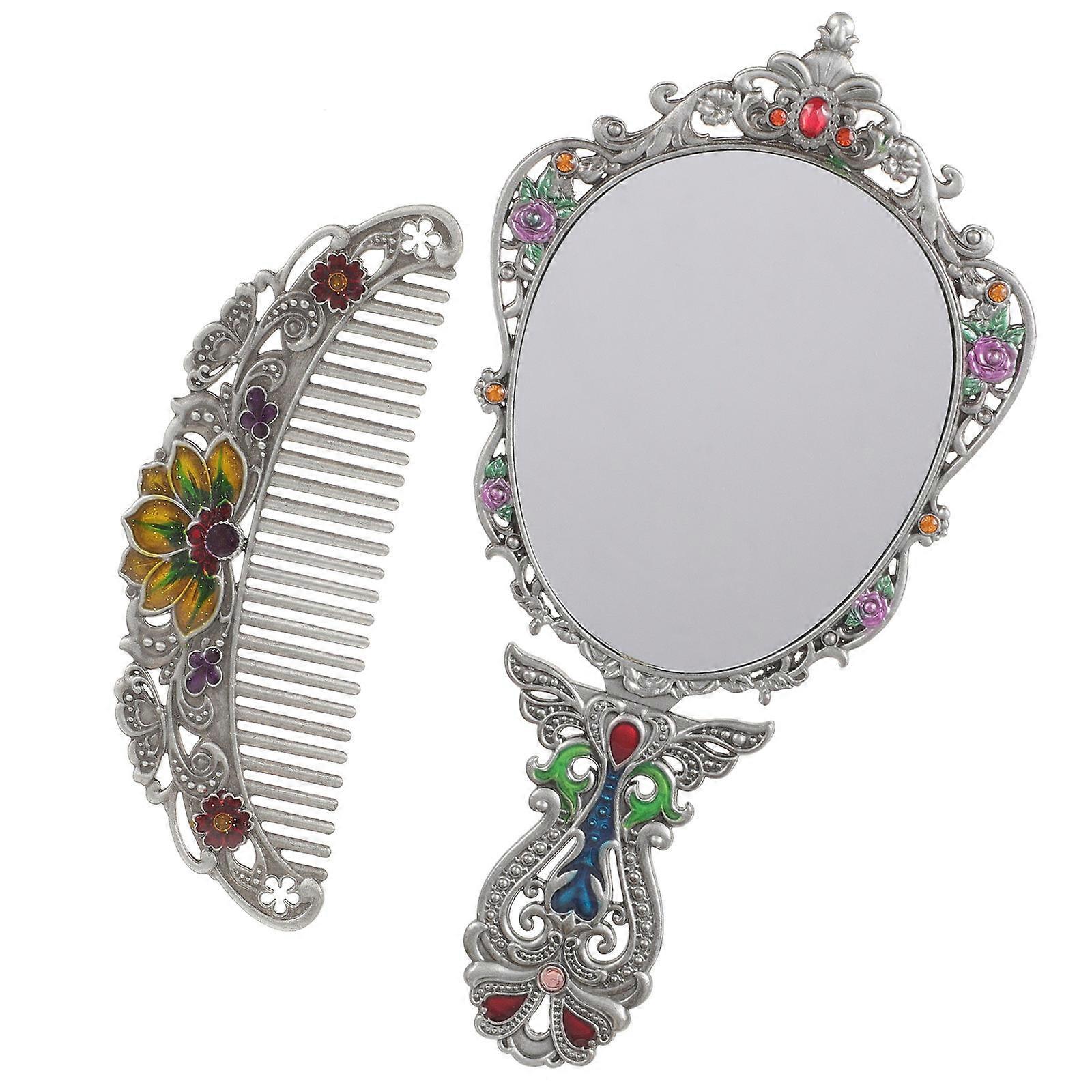 Rectangular Vintage Hand Mirror For Girls With A Handy Comb Perfect For Traveling And Outdoor Set