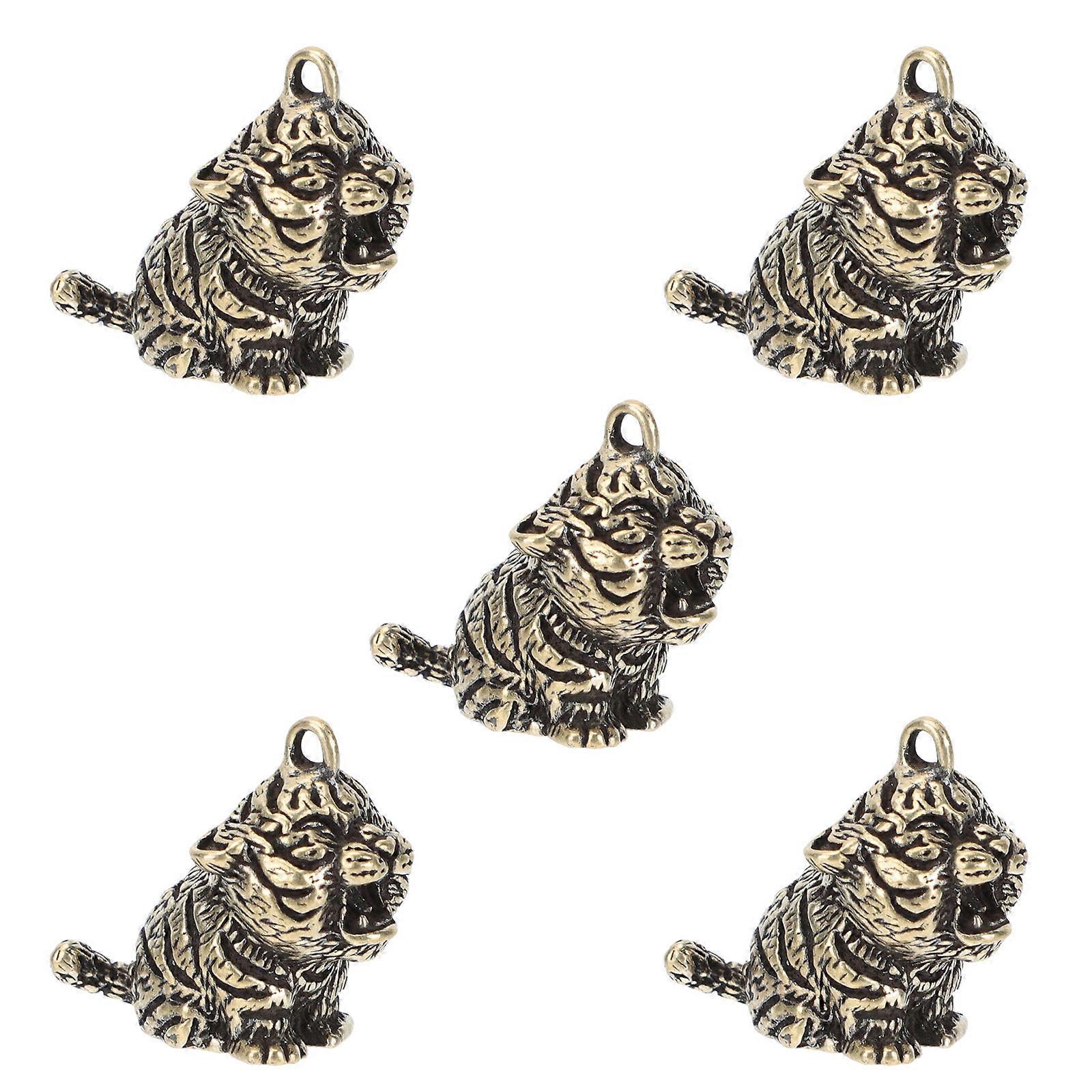 Keychain Pendant With Retro Tiger Design For Hanging Ornaments And Crafts In Coffee 5Pcs