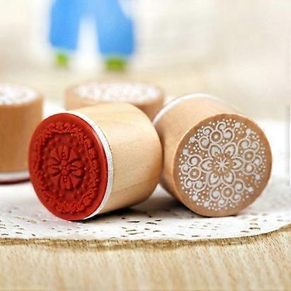 6Pcs Set Round Retro Wood Seals Stamps Lace Pattern Design