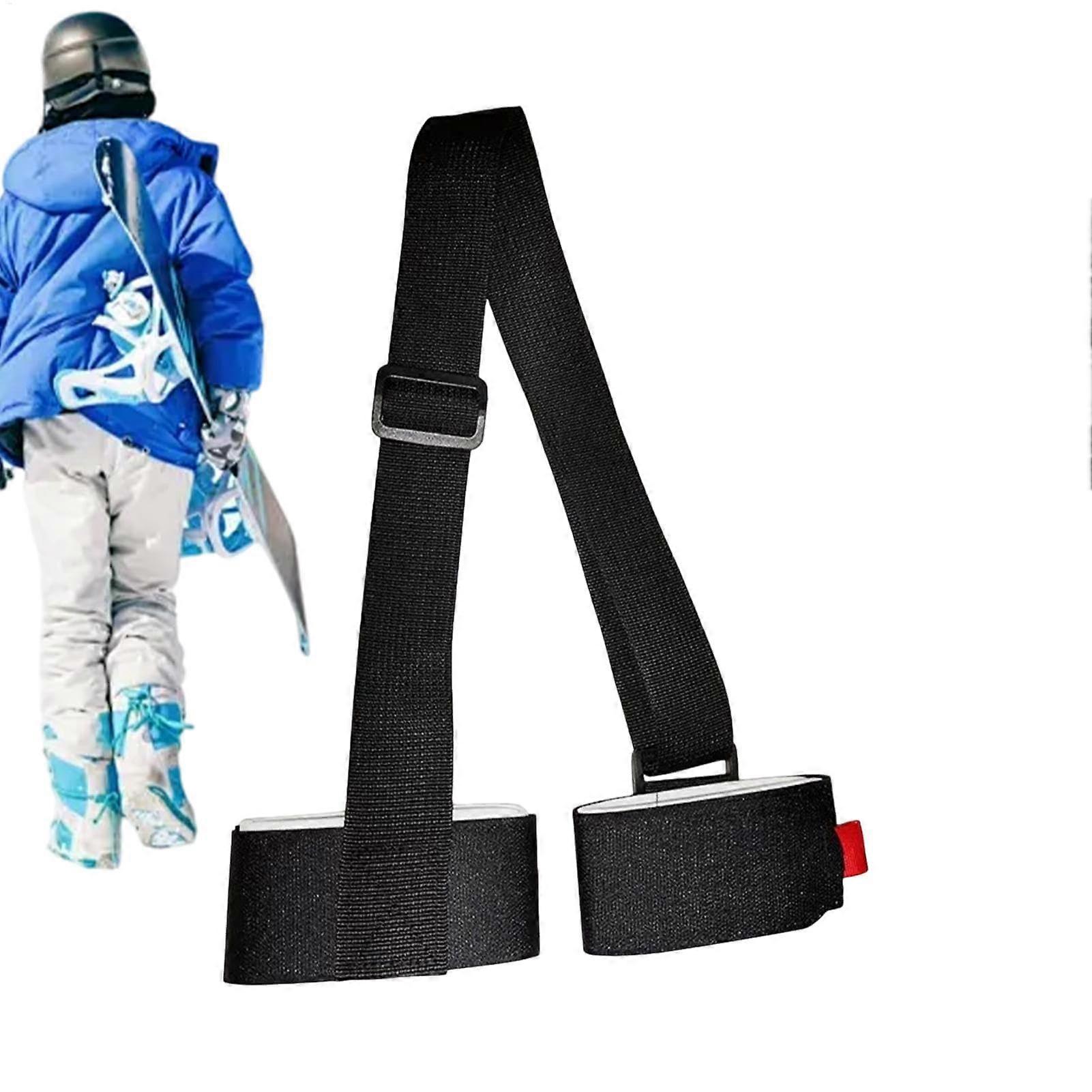 Ski Shoulder Straps Adjustable Portable Black Ski Holder Comfortable Tie Strap for Mountain Skiing