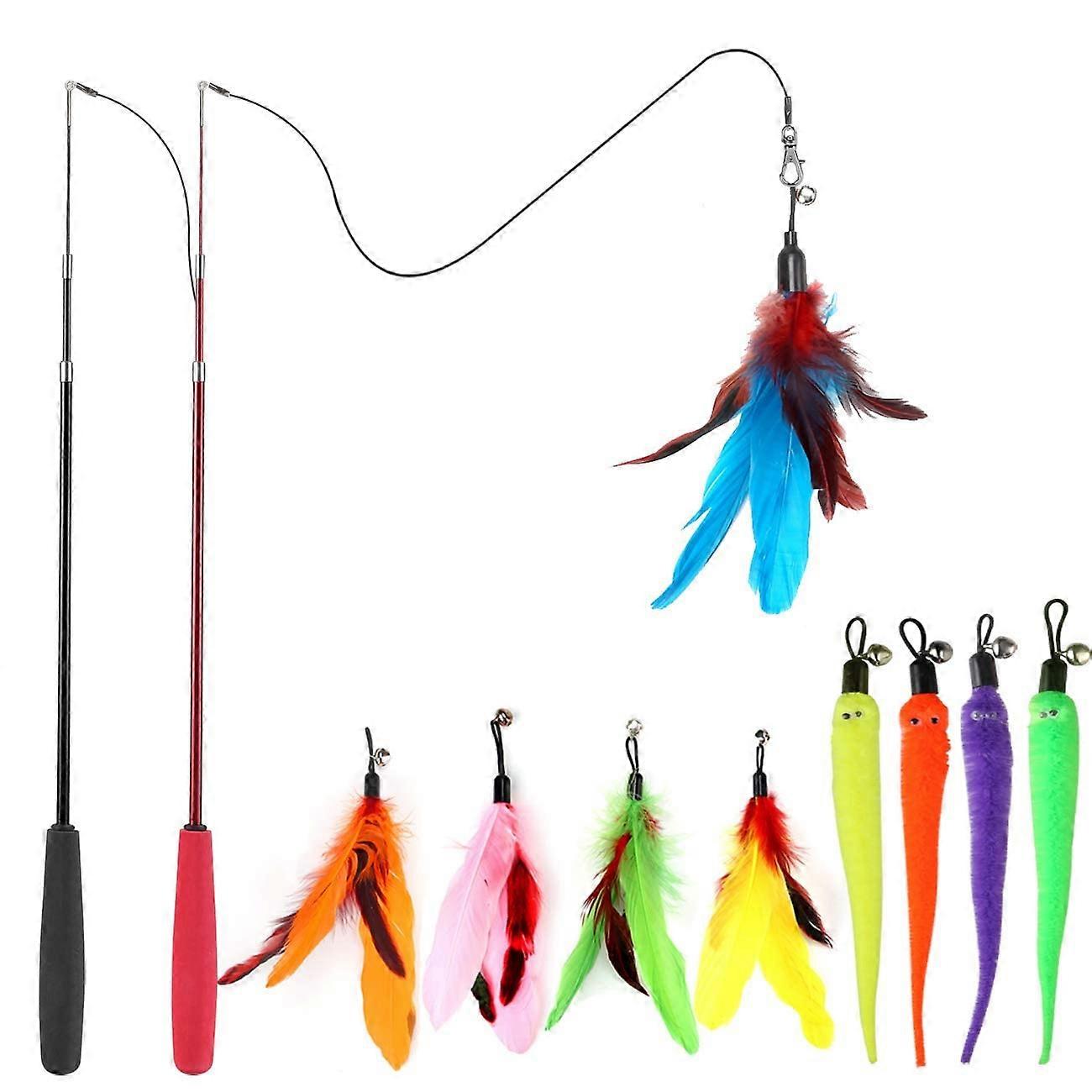 Interactive cat toy – retractable wand toy and spring toy, refill packs for indoor cats to chase and exercise