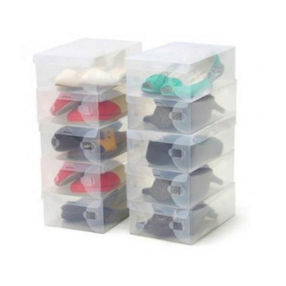 Candy Color Clear Plastic Shoe Case Storage Box Container Stackable Organizer 1 Set White