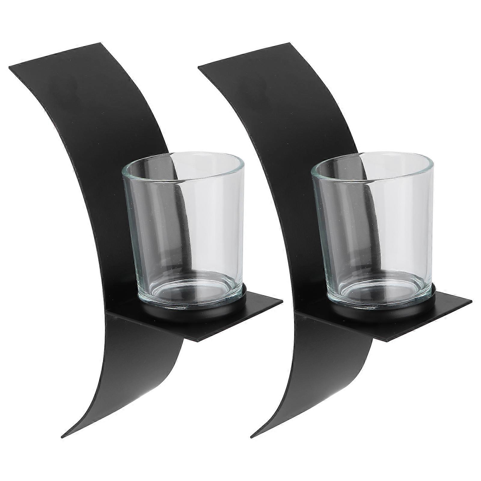 Vintage Style Black Iron Wall-Mounted Candlestick 2Pcs Useful For Home And Cafe Atmosphere Enhancements
