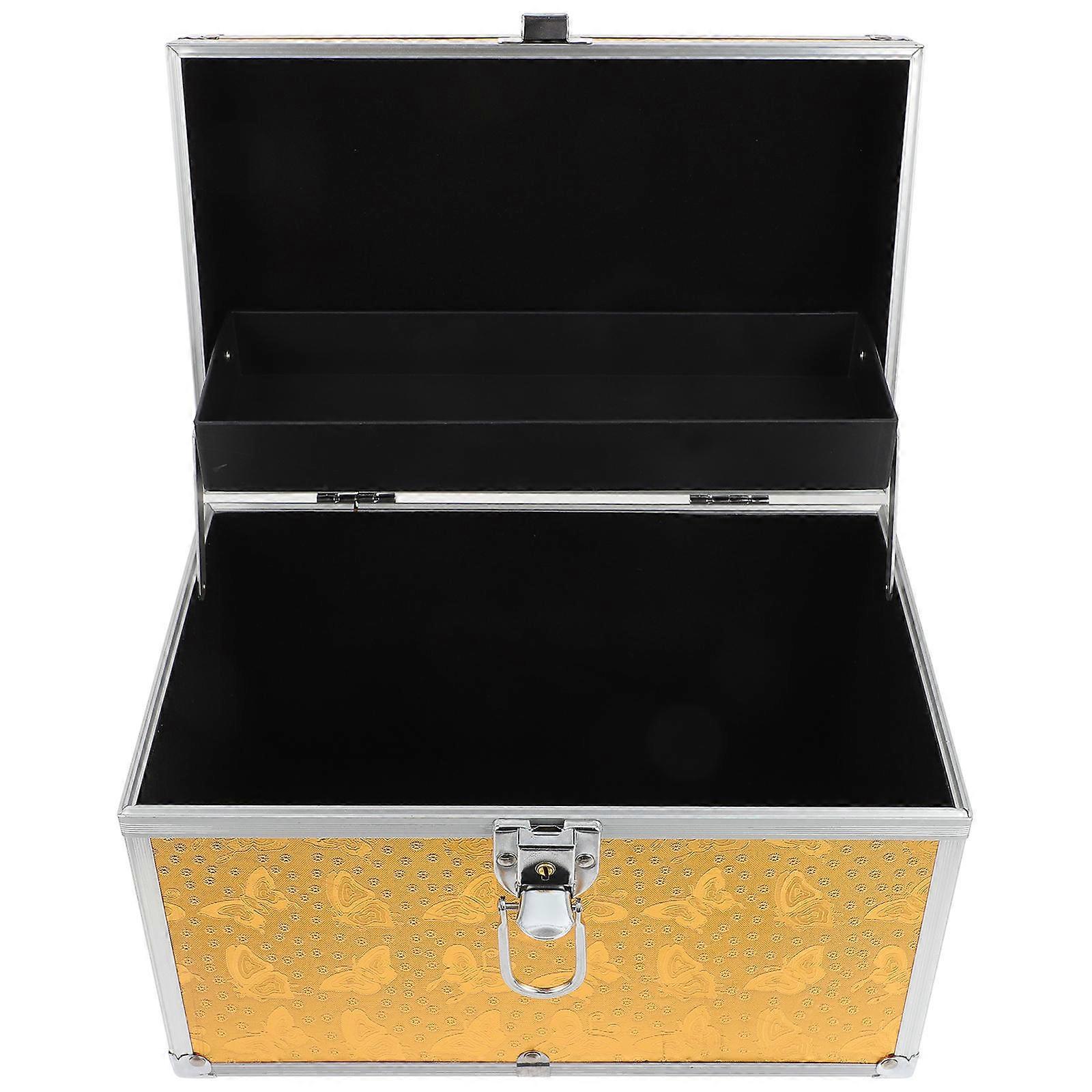 Rectangular Makeup Organizer Case For Jewelry And Nail Tools In Golden Color 1Set