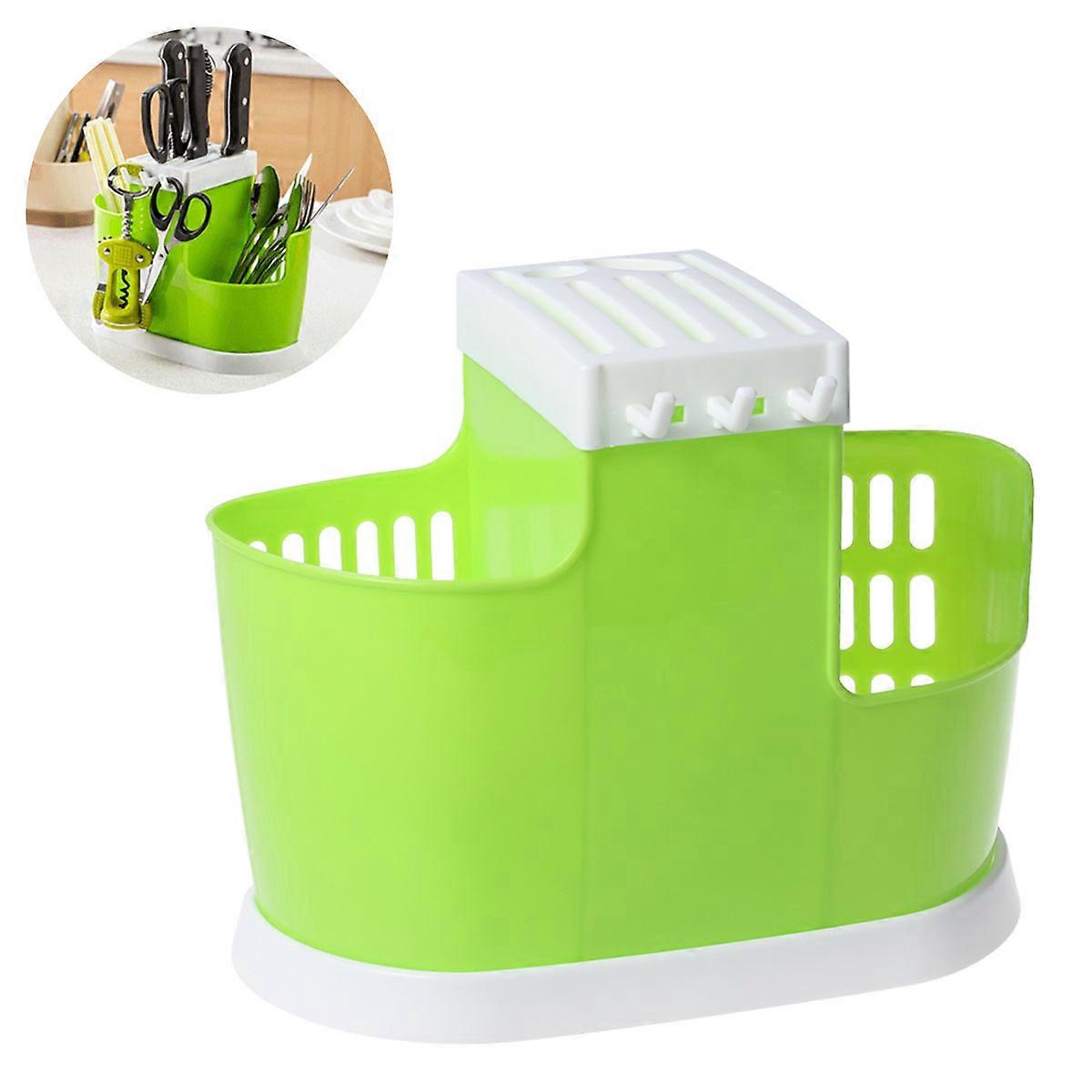 Countertop Silverware Holder Multifunctional Plastic Utensil Organizer Indoor Use 9.1×4.7×7.1in Green Featuring Sleek Style 1Pcs