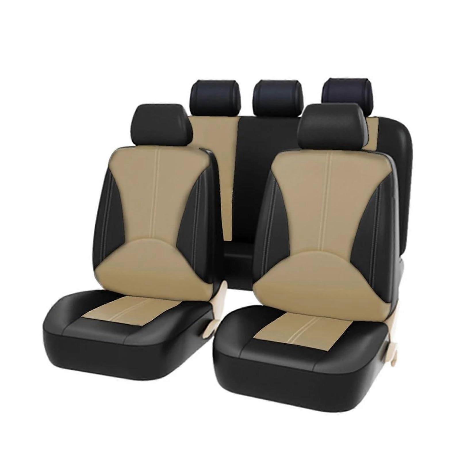 Universal Car Seat Cover for Front and Rear Seats (Beige with Black, Full Set) Complete Set Beige with Black