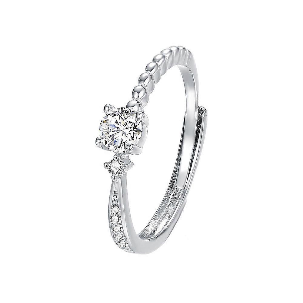 Women's Ring, S925 Silver French Cubic Zirconia Open Adjustable Micro Pave Starry Sky Fashion Versatile Index Ring