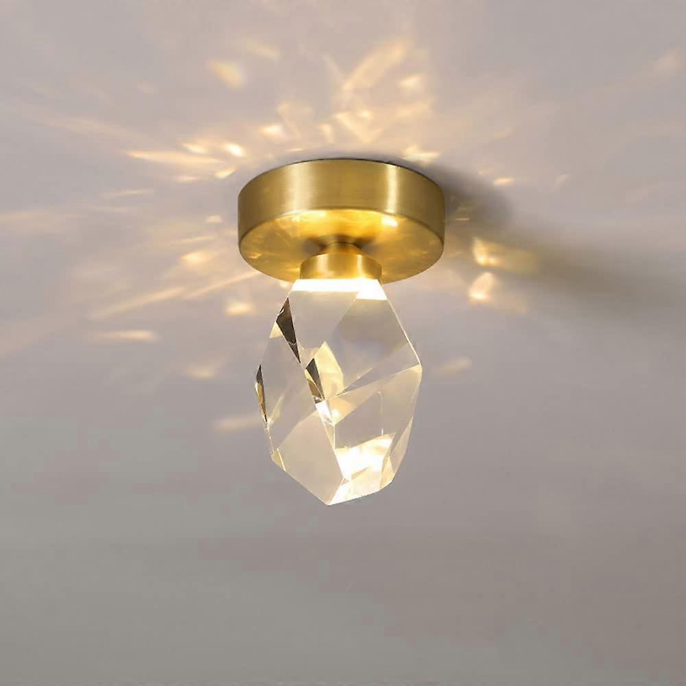 Mini Crystal Ceiling Light Postmodern Brass Semi Flush Mount LED 3 Color Mode