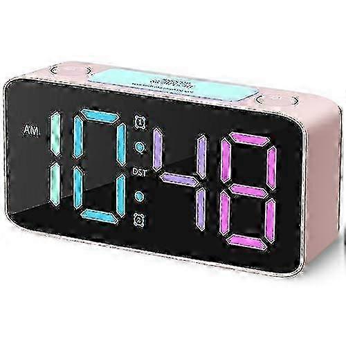 Super Luide Digitale Wekker met Instelbaar Volume, RGB Nachtlampje & USB Oplader in Roze
