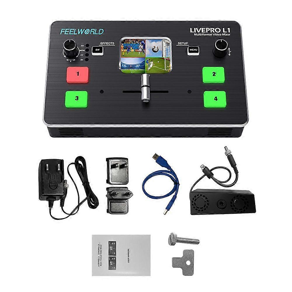 FEELWORLD LIVEPRO L1 Multi-Format Video Mixer Switcher 4 Channel HDMI Input Picture in Picture USB3.0 Audio Embed De-Embed for DSLR Computer Video Liv