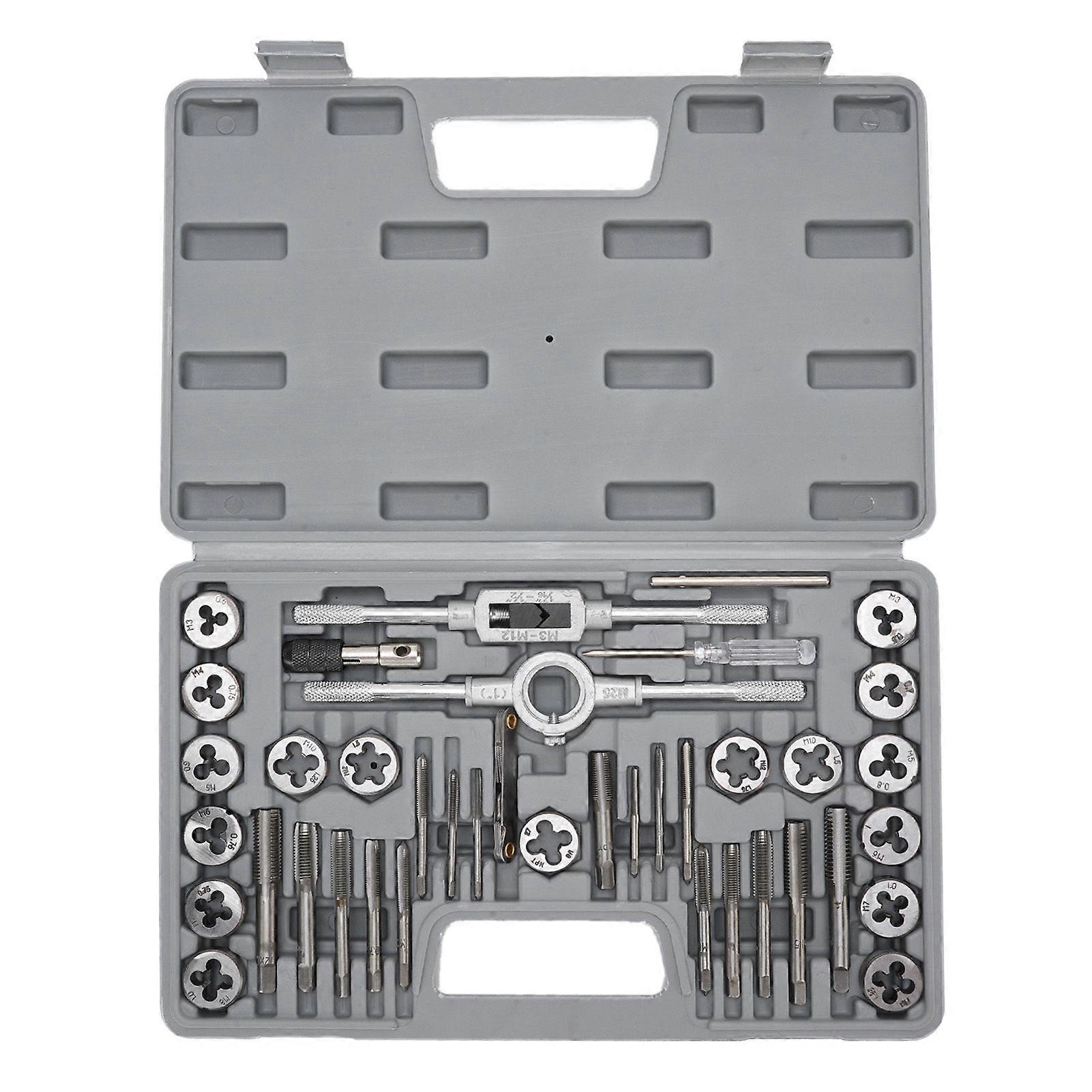 40 Piece SAE Tap and Die Set 4 to 1/2 Inch Alloy Steel Unc Cool UNF-FINE NPT Threads Threading Tool Kit