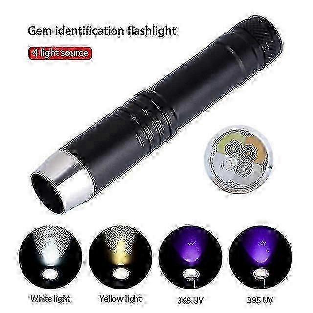 Professional 4-Light UV Flashlight for Gemstone Identification - 365nm/395nm Rechargeable Torch