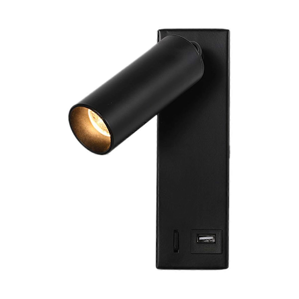3W LED Wall Lamp Embedded and Rotatable Reading Light USB Focus Light for Bedroom Bedside Study 3000K Black