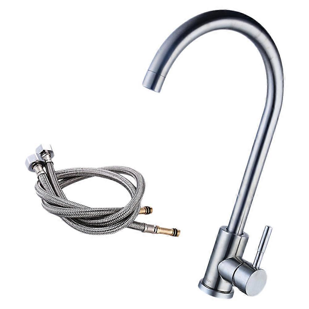 Hone Practical Faucet Single Hole Cold and Hot Water Faucet Stainless Steel Washing Faucet with 2pcs 60cm Tubes for Kitchen (1200g)