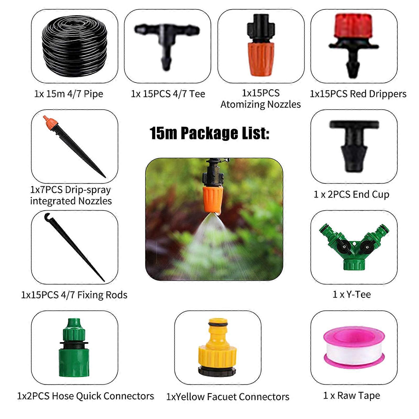 49FT DIY Drip & Misting Irrigation Kit with Adjustable Nozzles