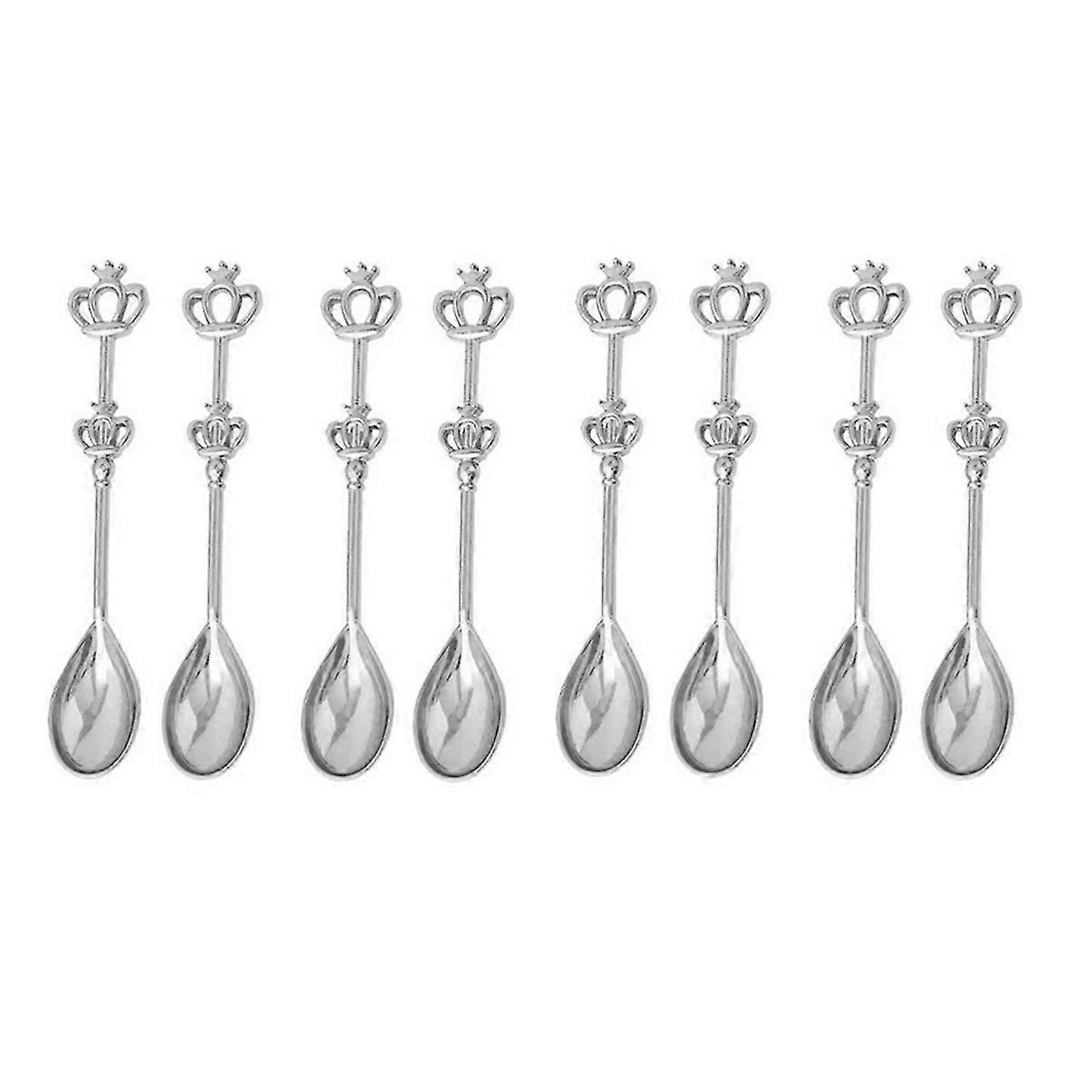 8PCS Coffee Cake Spoon Crown Cake Spoons Small Teaspoon (Silver)