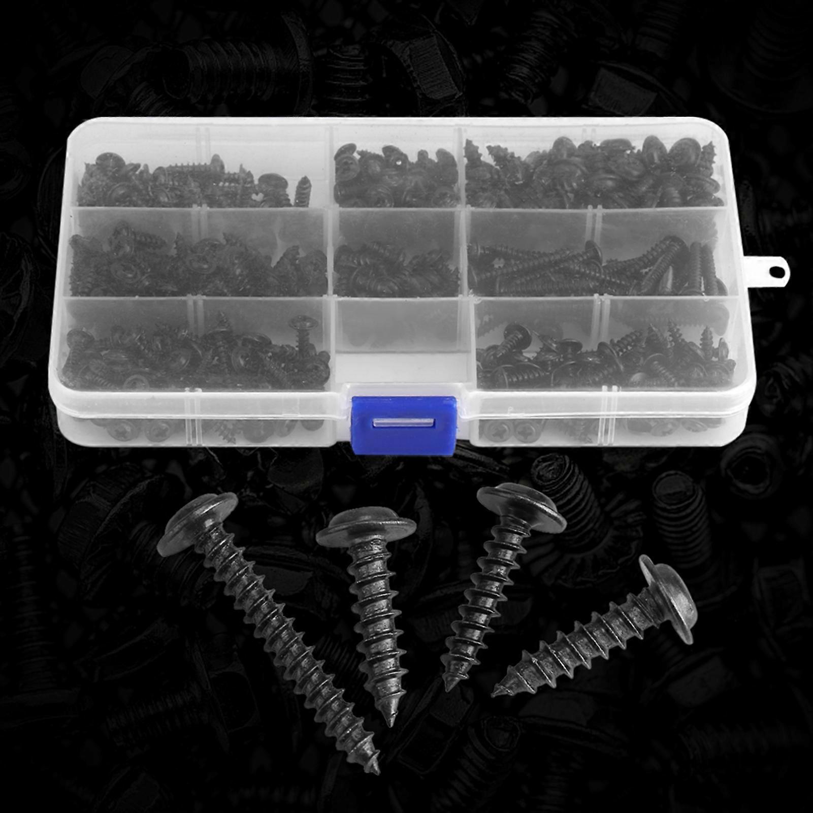 340Pcs Black Flange Self Tapping Screws Set with Case - Metric