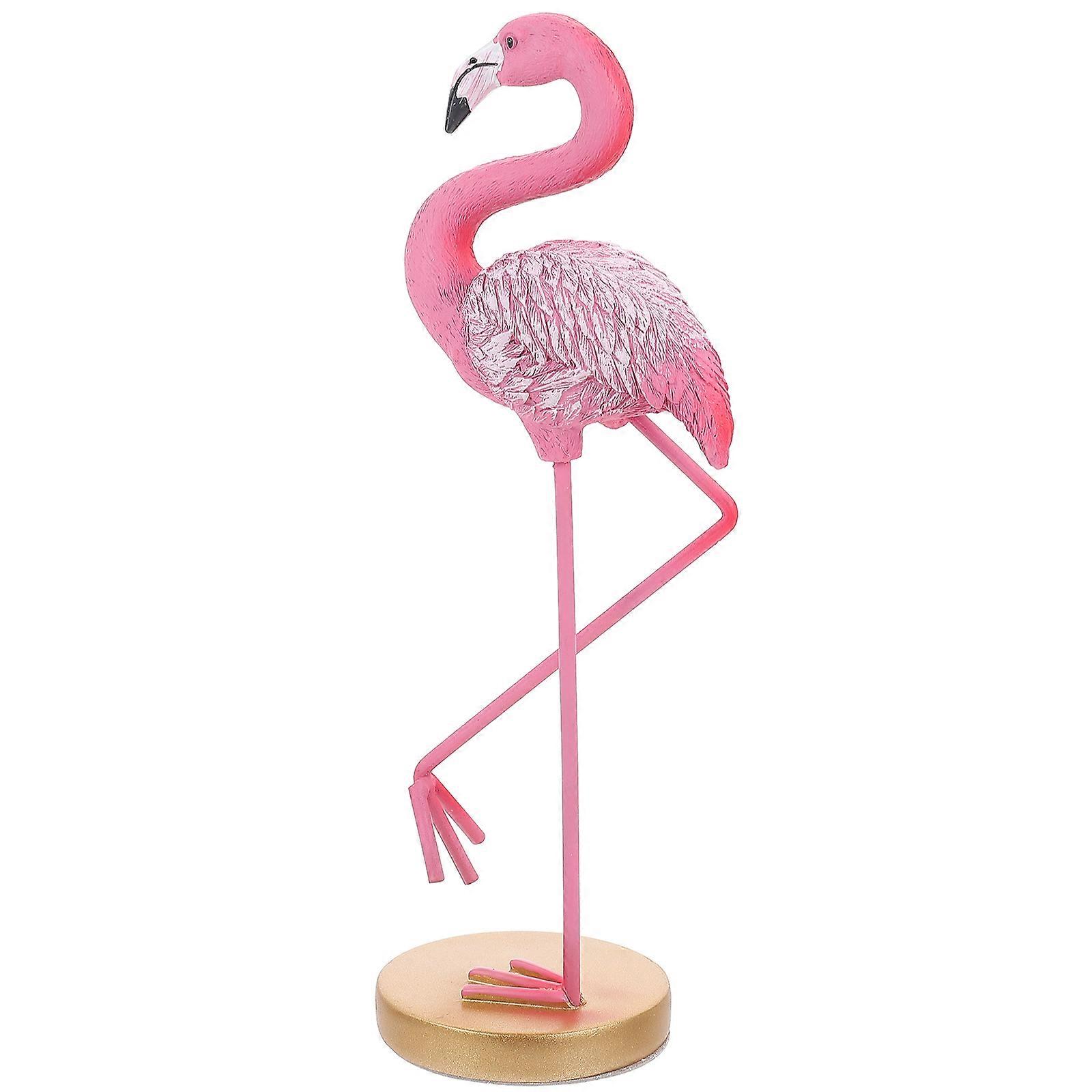 Pink Resin Flamingo Figurine for Office Decor 2Pcs Decorative Bird Statue