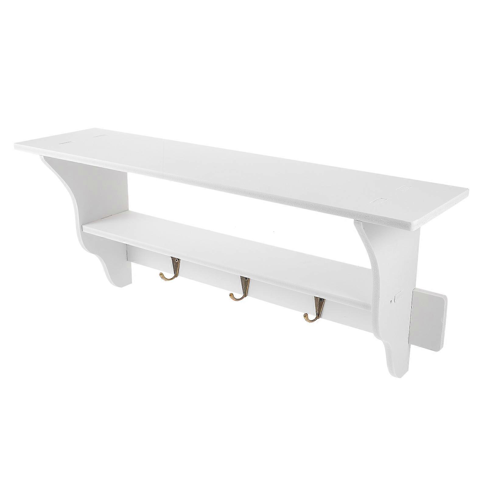 White Floating Shelf with Hook Wall Mounted Storage Rack 2Pcs