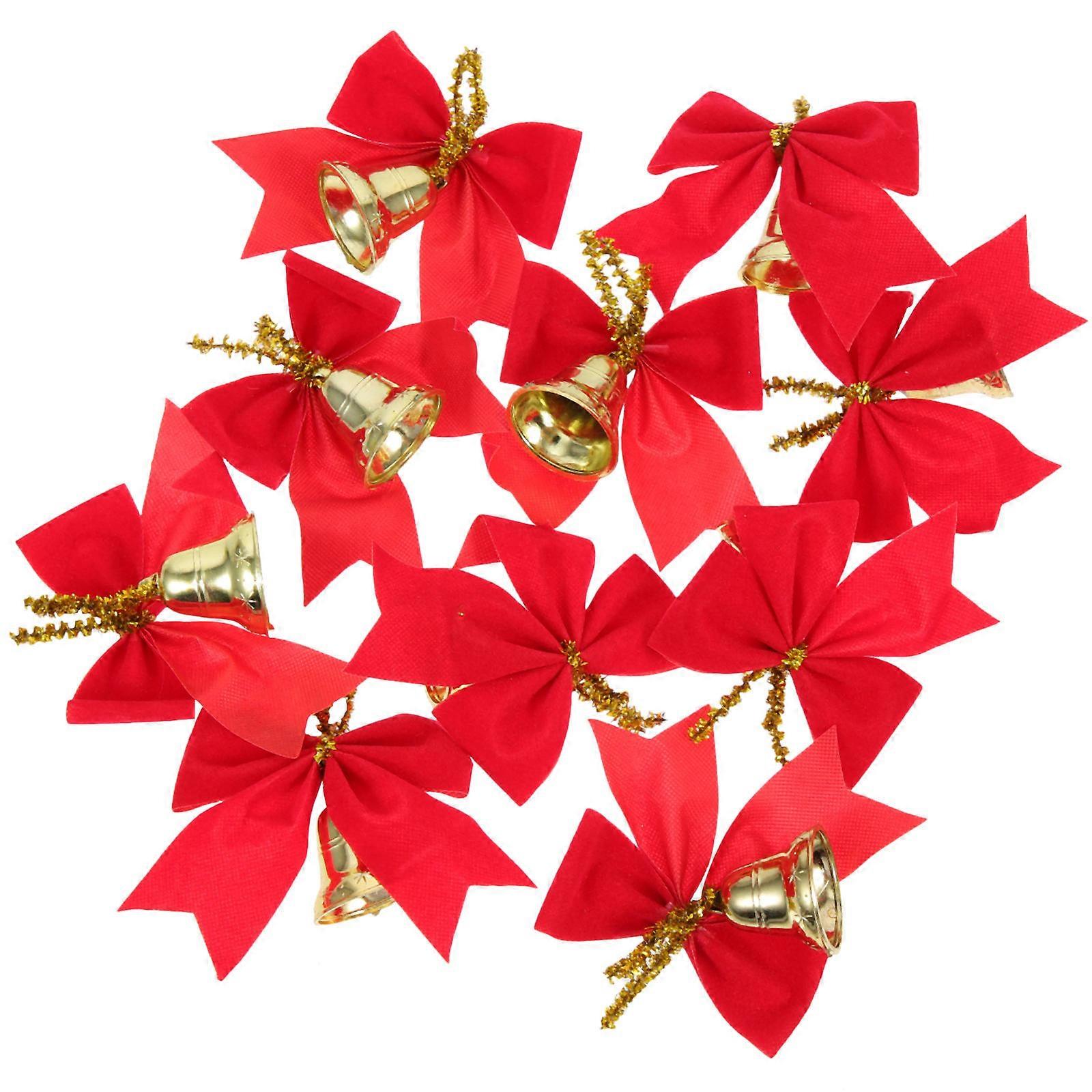 Xmas Tree Decoration Bowknot Bell Pendant for Hanging 40Pcs Red Ornaments