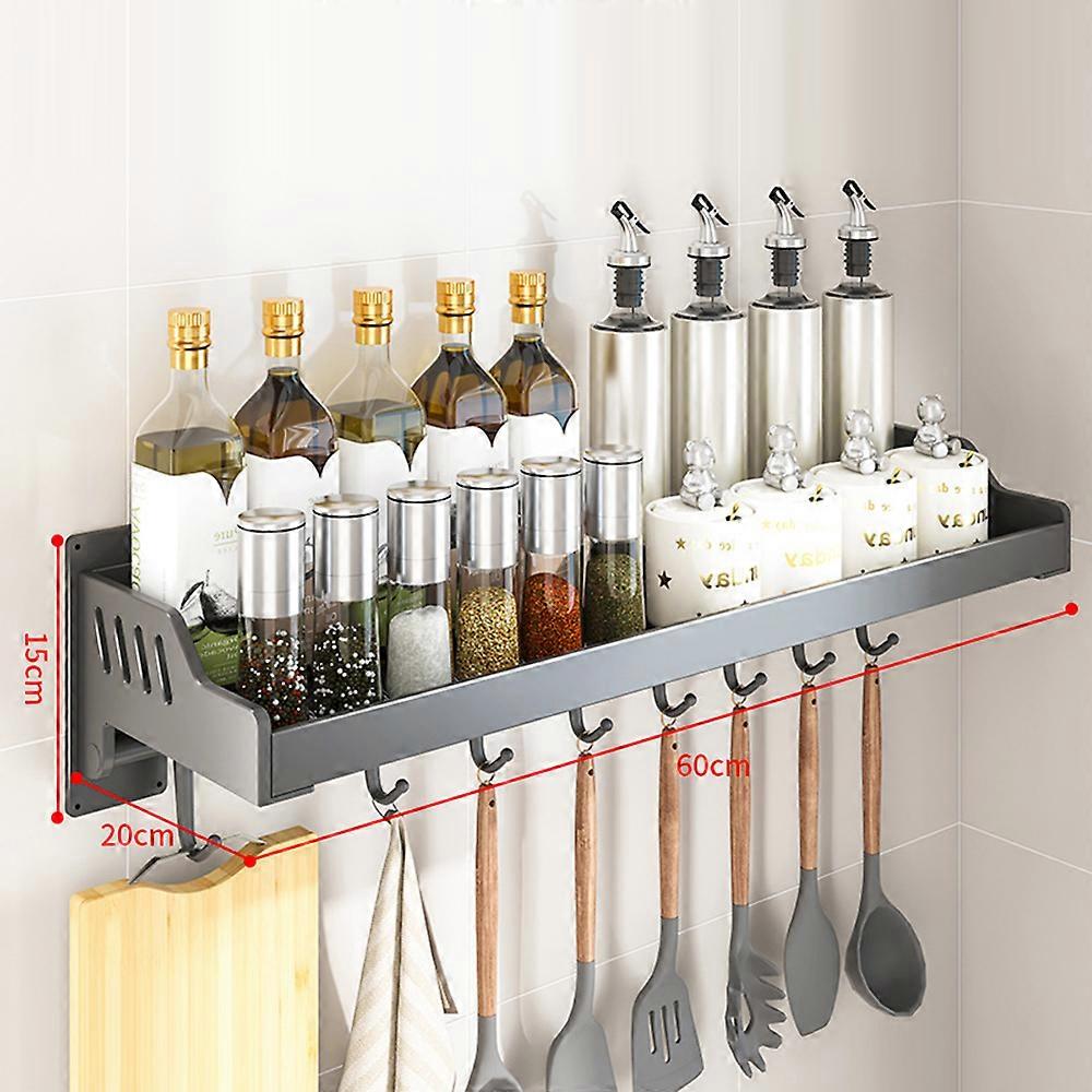 TKdaddy 20x60cm Kitchen Storage Rack Wall Mounted Spice Organizer Holder with Hooks