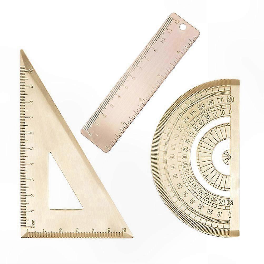 Brass Triangle Ruler Set for School and Office Use, 1 Set of Precision Measuring Tools for Geometry and Drafting