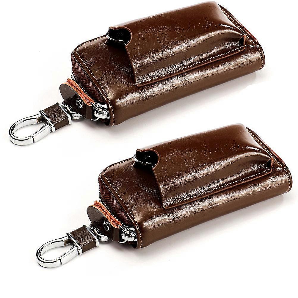 Car Key Hanging Bag for Storage Brown Genuine Zipper Key Pouch