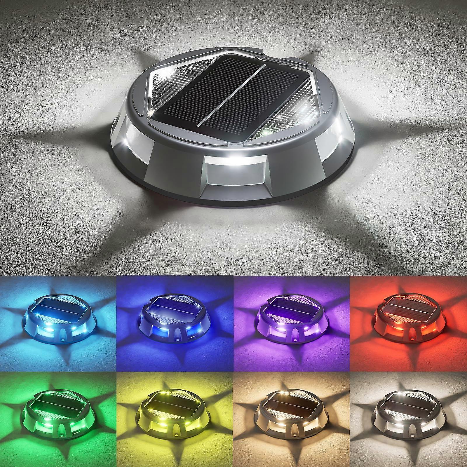 Solar Driveway Lights 12 Pack, IP67 Waterproof LED Step Lights, RGB Colors for Outdoor Pathway, Dock, and Deck Use