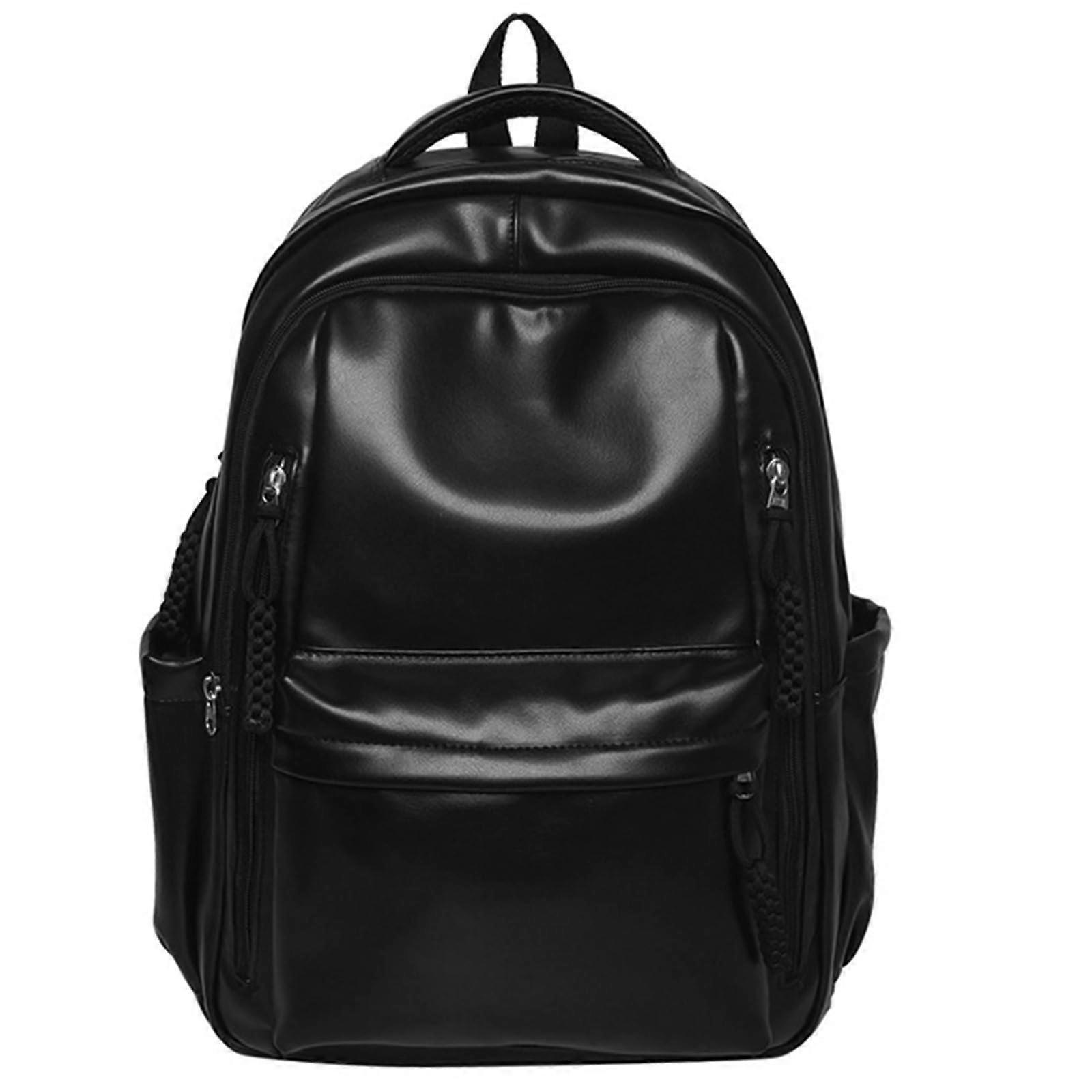 Soft PU Leather Backpack for College - Spacious Solid Color Laptop Daypack for Students and Commuters