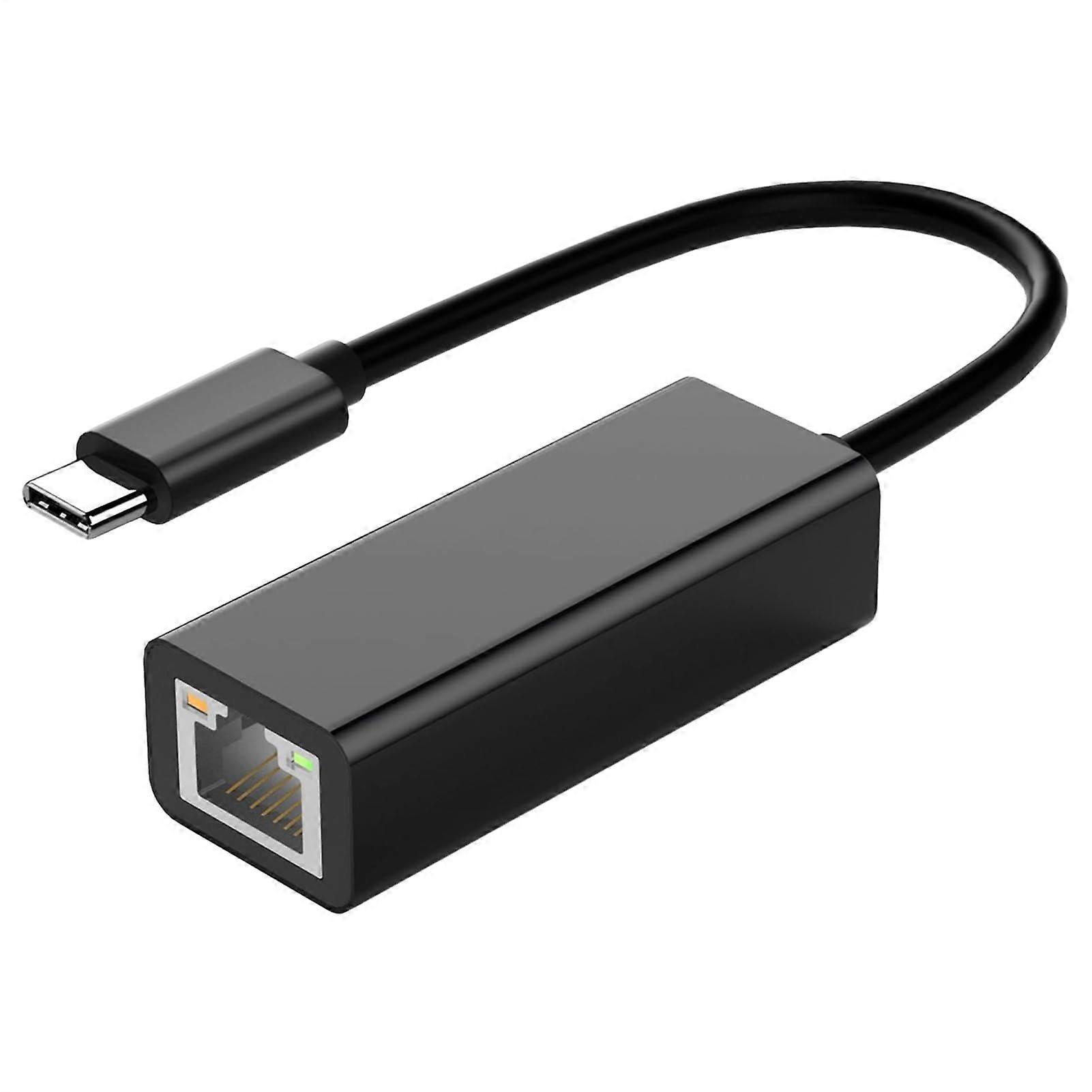 USB Type C to Ethernet USBC Ethernet Adapter, Black, Windows Mac Linux Compatible, TravelReady