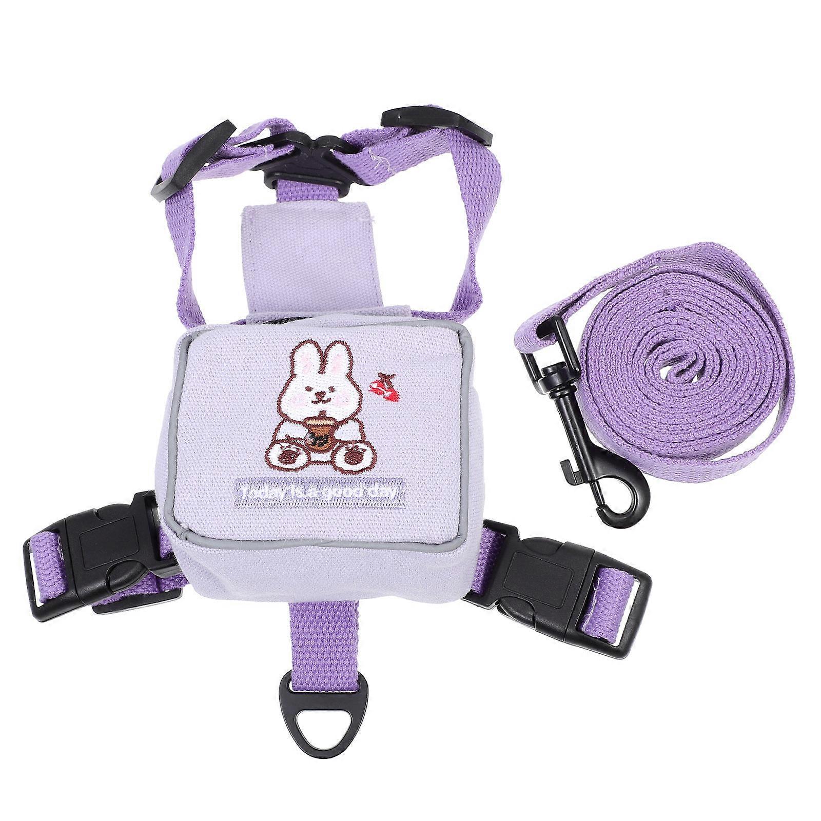 Pet Backpack Leash Cat Harness for Safety Control 2Pcs Purple Polyester