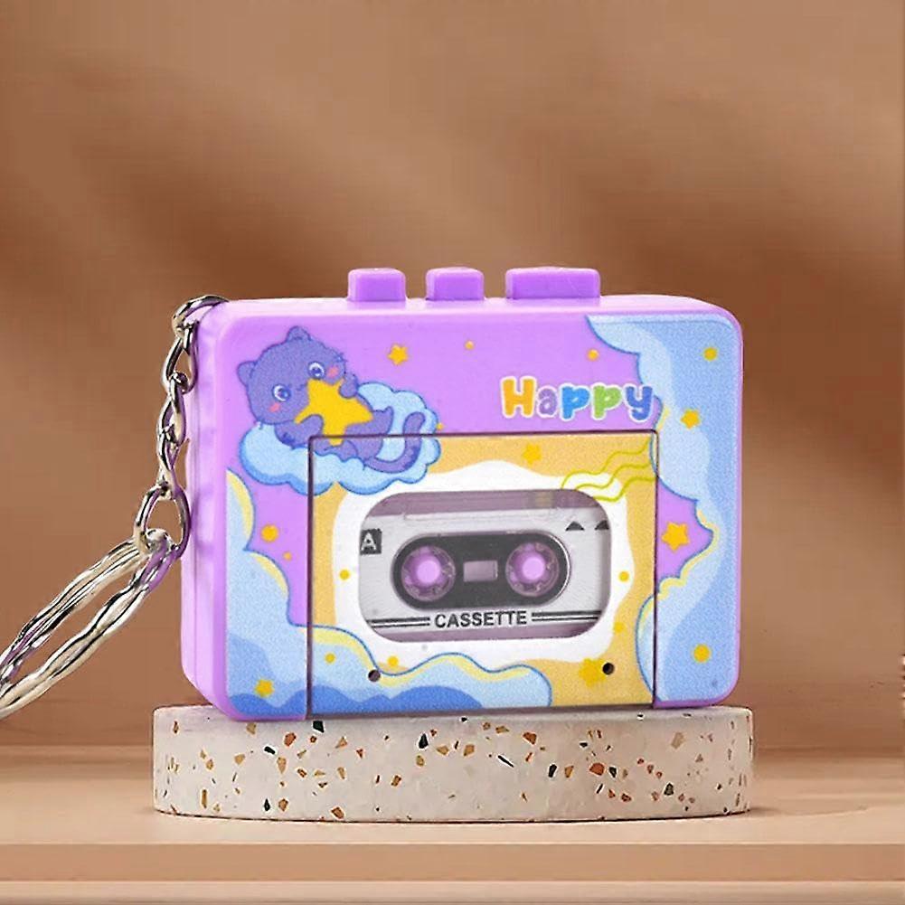 Retro Mini Tape Recorder Keychain, Recordable Mini Cassette Tape Player, Microcassette Player, Purple Portable Gift