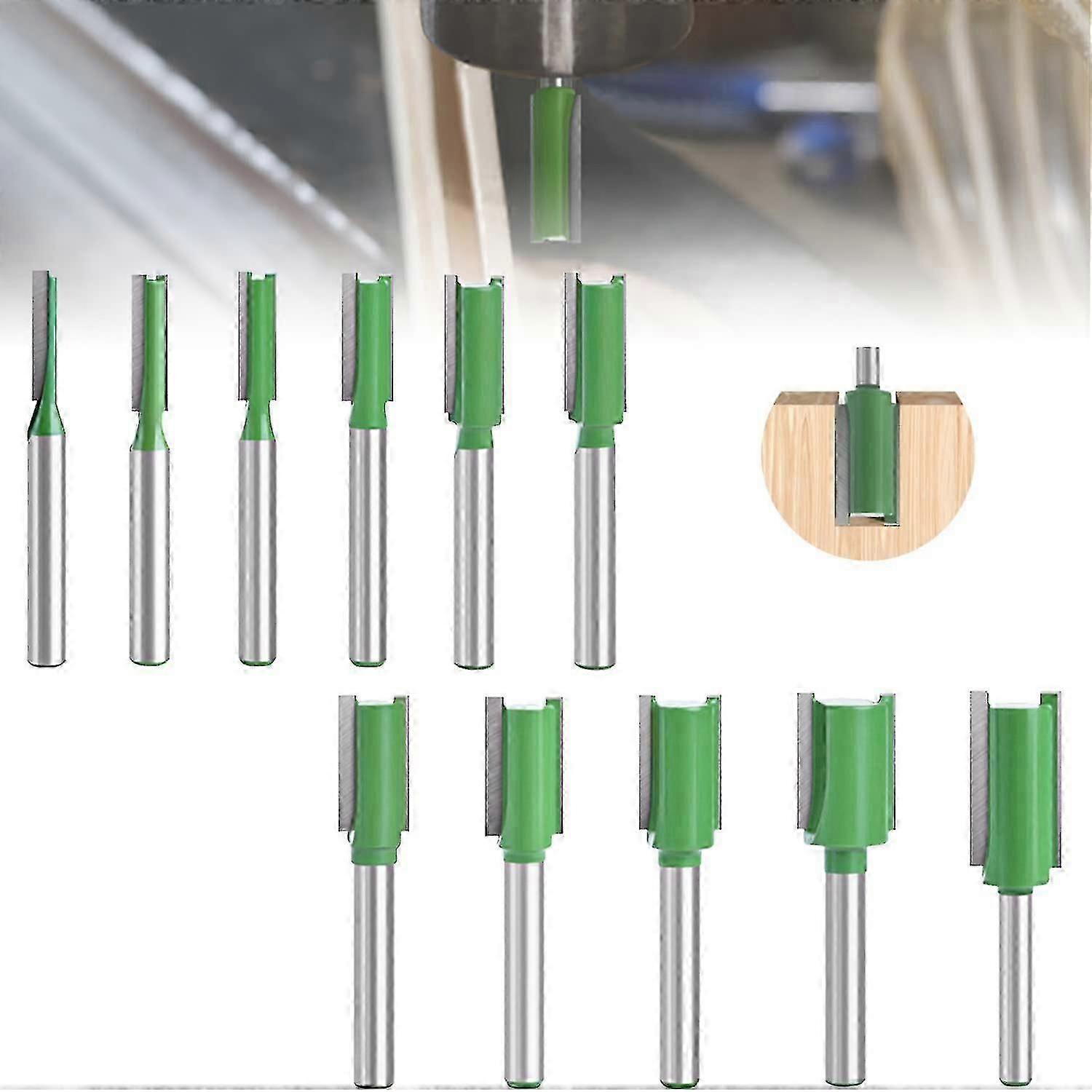 11 stykker 6mm skaft router bit, træbearbejdning fræser ekstra lang fræser, hårdmetal router bits træbearbejdning fræser, til træbearbejdning (4mm-16mm) (6mm) (11)