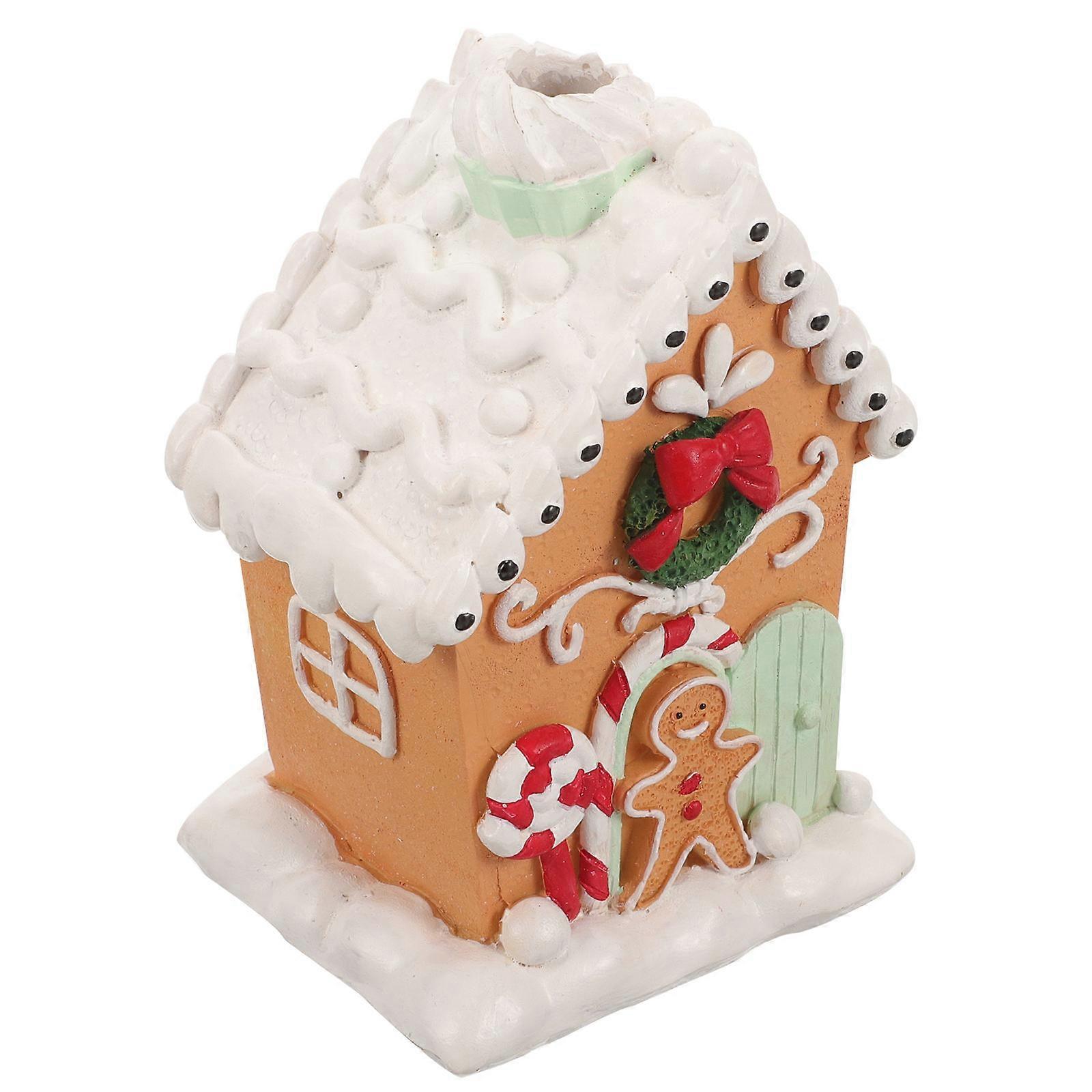 Resin Christmas Gingerbread House Ornament for Table Centerpiece 2Pcs Multi Color