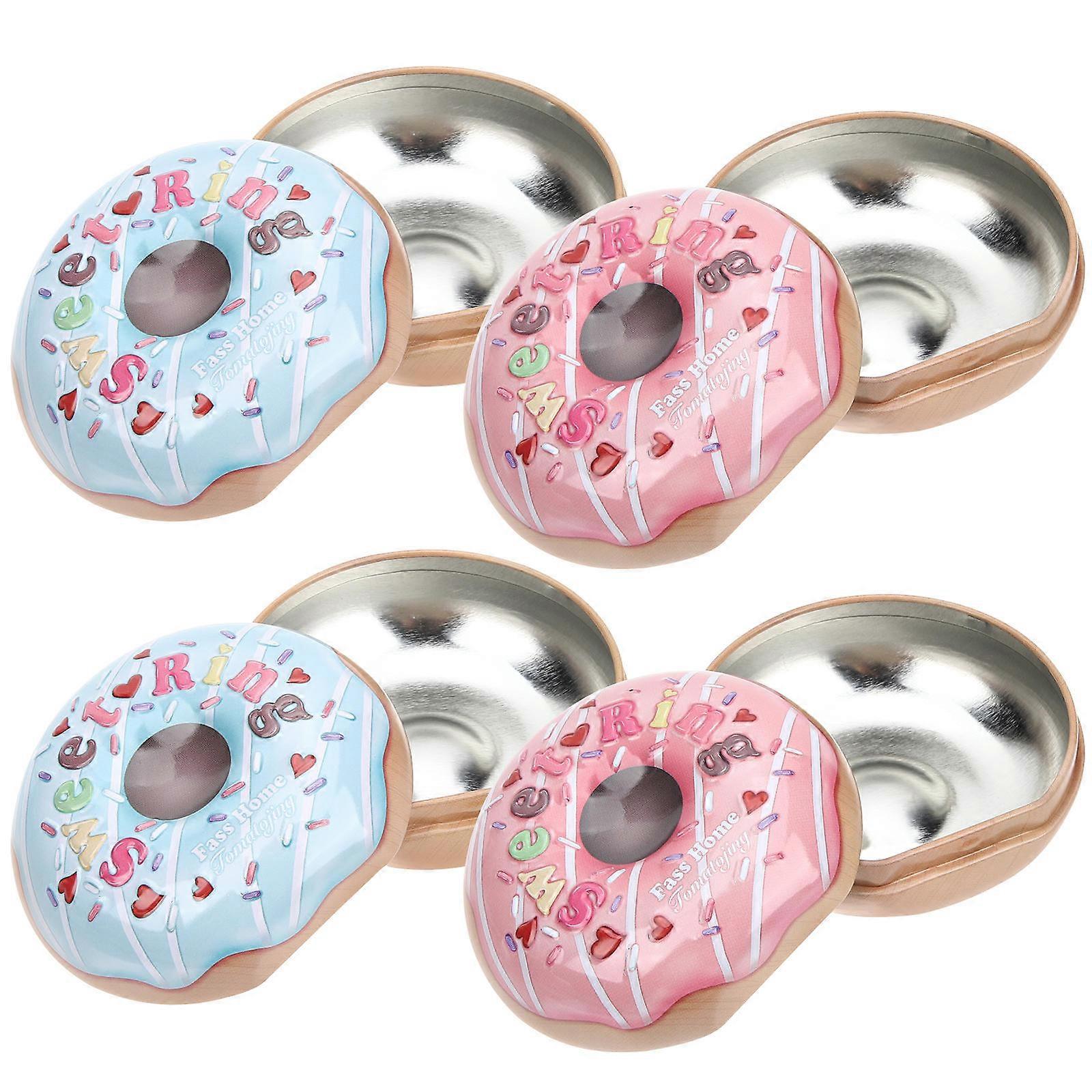 Elegant Donut Favor Boxes Metal Tinplate Presentation Party Favor Box Assorted Color Storage 4Pcs