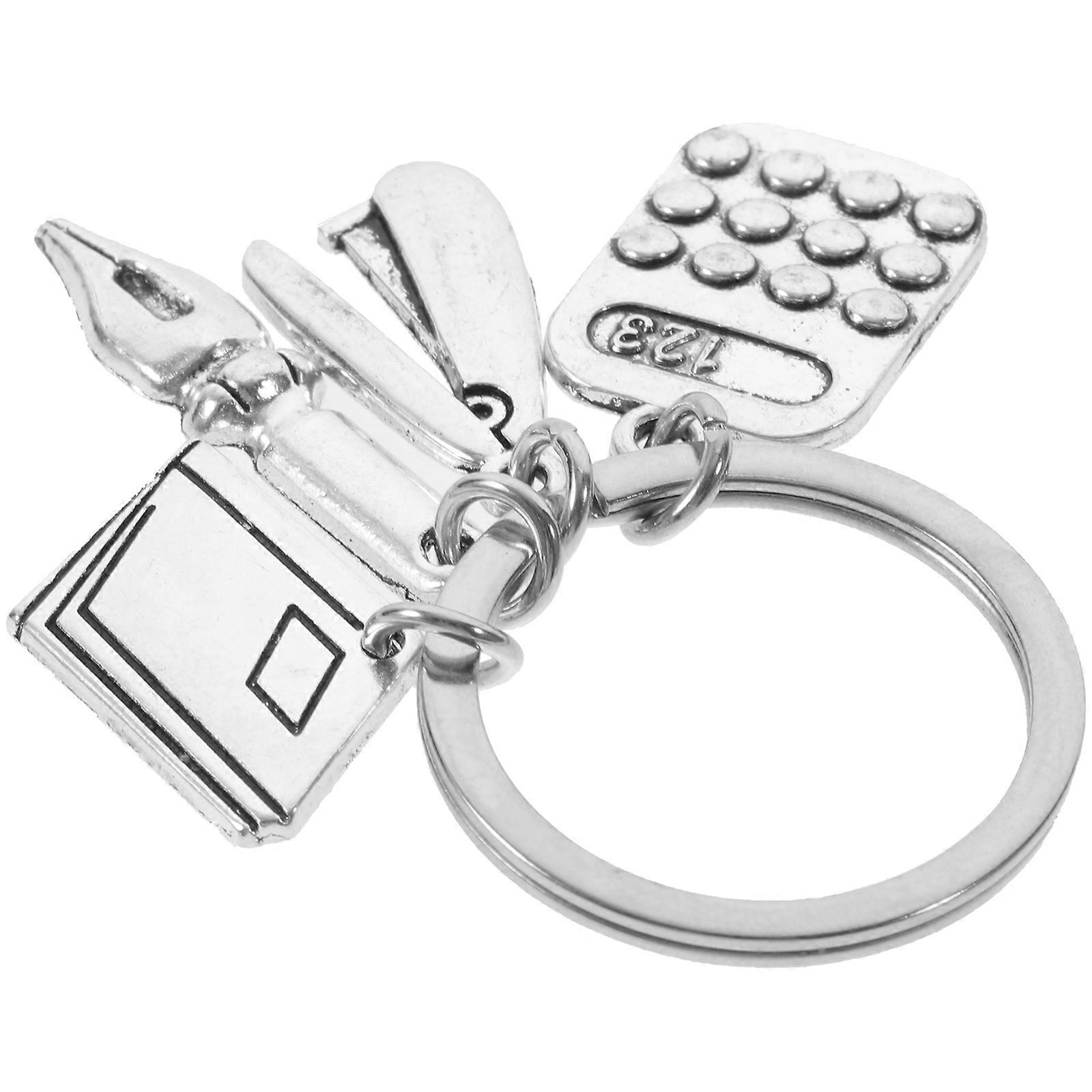 Mini Pocket Calculator Keychain Stapler Pen Keychain Librarians Accessory Round Key Ring Coin Storage 1Pack