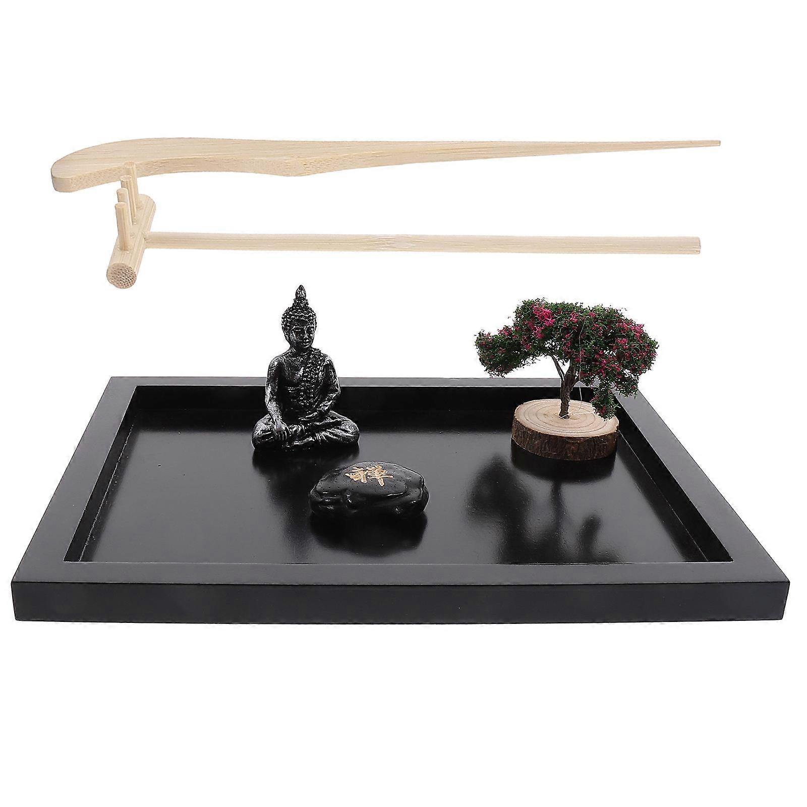 Office Desk Zen Style Craft Sand Art Tray Featuring Buddha Statue Indoor Use 2 Sets Designed For Relaxation And Tranquility