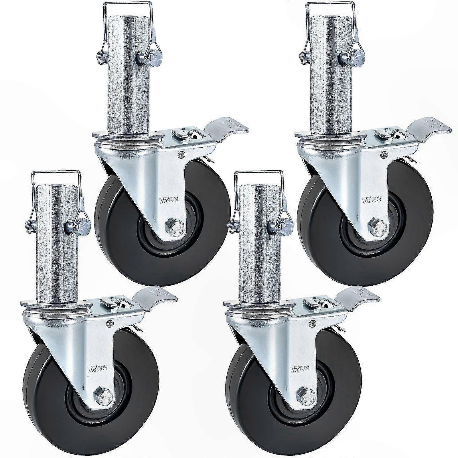 4 Pack 5" Heavy Duty Swivel Caster with Dual Lock, 1.25" Square Stem, 440LBS Capacity