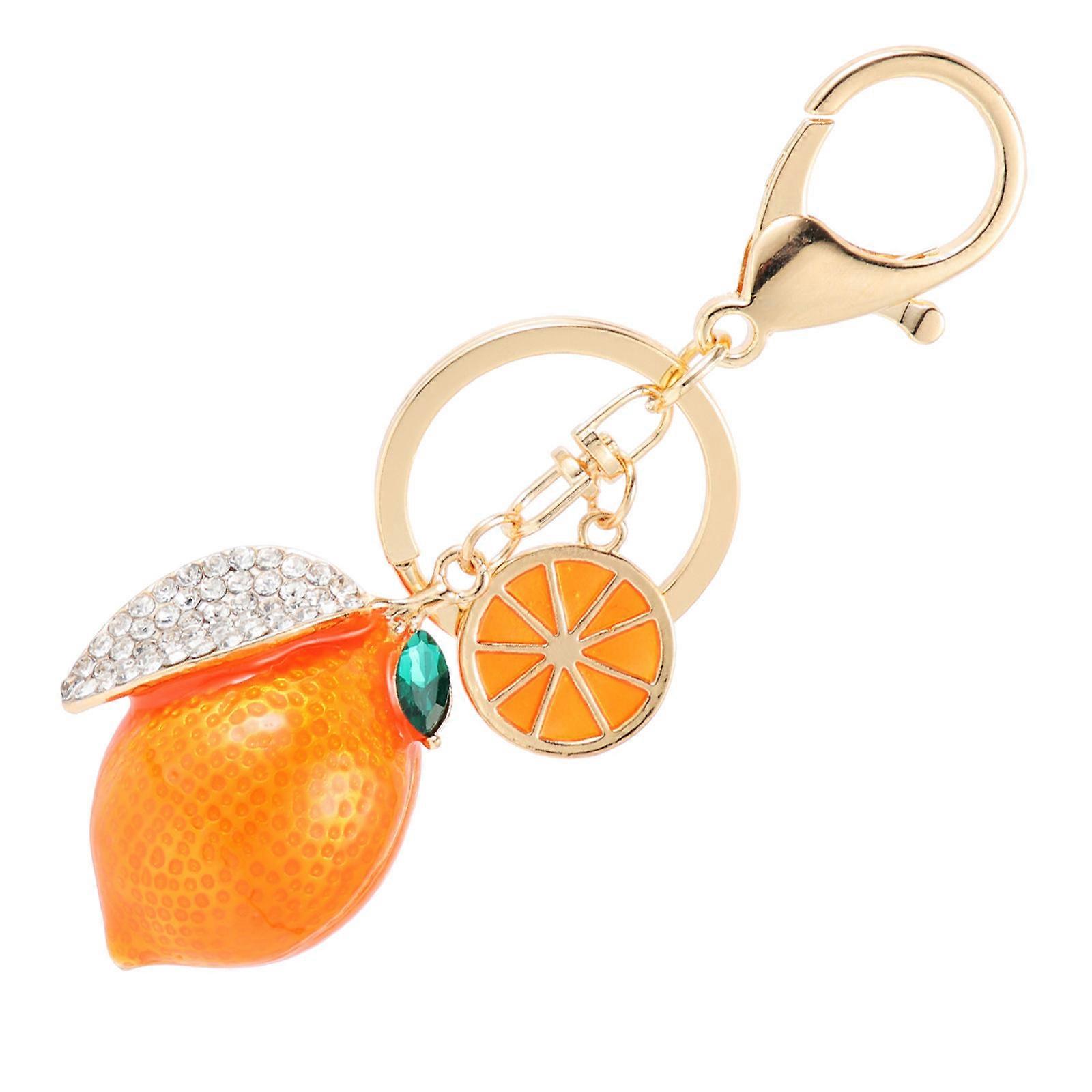 Rhinestone Studded Lemon-Shaped Key Pendant Alloy Keychain for Key Use