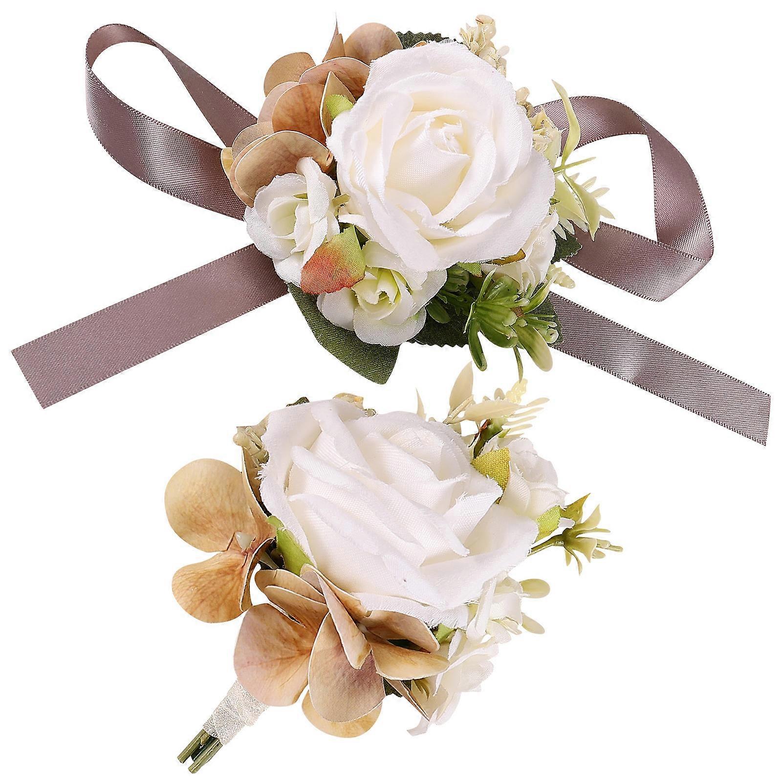 Artificial Flower Boutonniere and Wrist Corsage Set for Wedding Use 4Sets