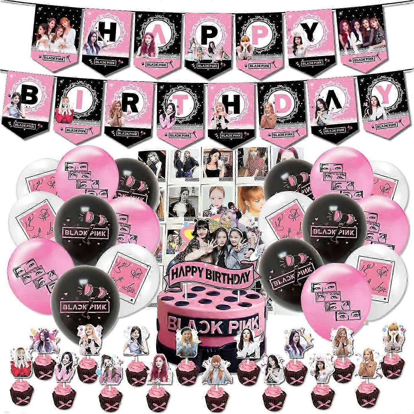ファンの誕生日パーティーの装飾のためのBlackpinkパーティー用品 - 1 Blackpinkパーティーバナー 18 Blackpinkパーティーバルーン 17 Blackpinkケーキトッパー 20ブラック