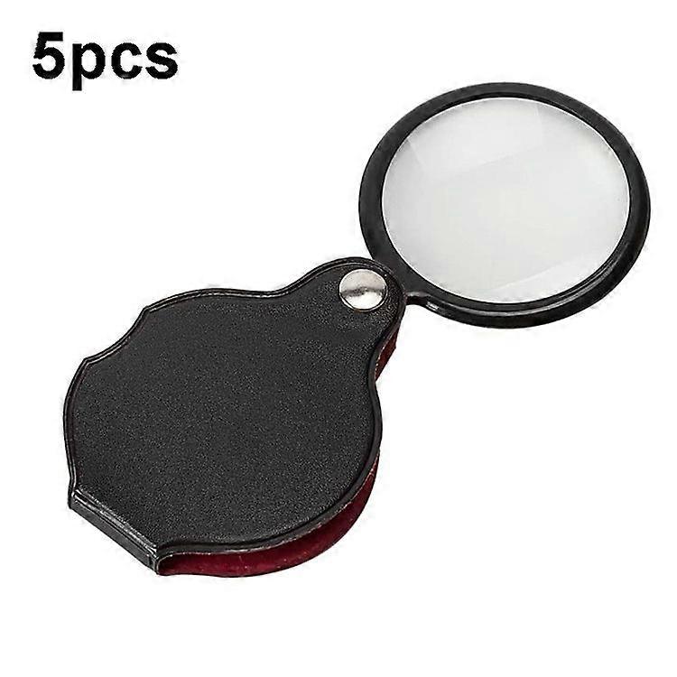 5pcs 50mm 8X Mini Leather Folding Magnifier Leather Folding 8X