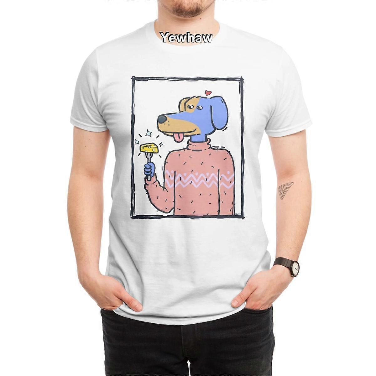 True Love T-Shirt μπλε σκυλί κινούμενα σχέδια εικονογράφηση ροζ πουλόβερ παιχνιδιάρικο σχέδιο τυρί στο πιρούνι ιδιότροπη τέχνη