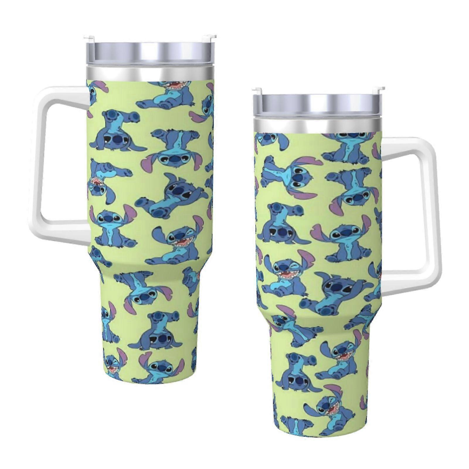 스티치 40온스 텀블러 손잡이와 빨대 뚜껑 보온 컵 스테인리스 스틸 물병 여행용 머그컵 홀더 선물용