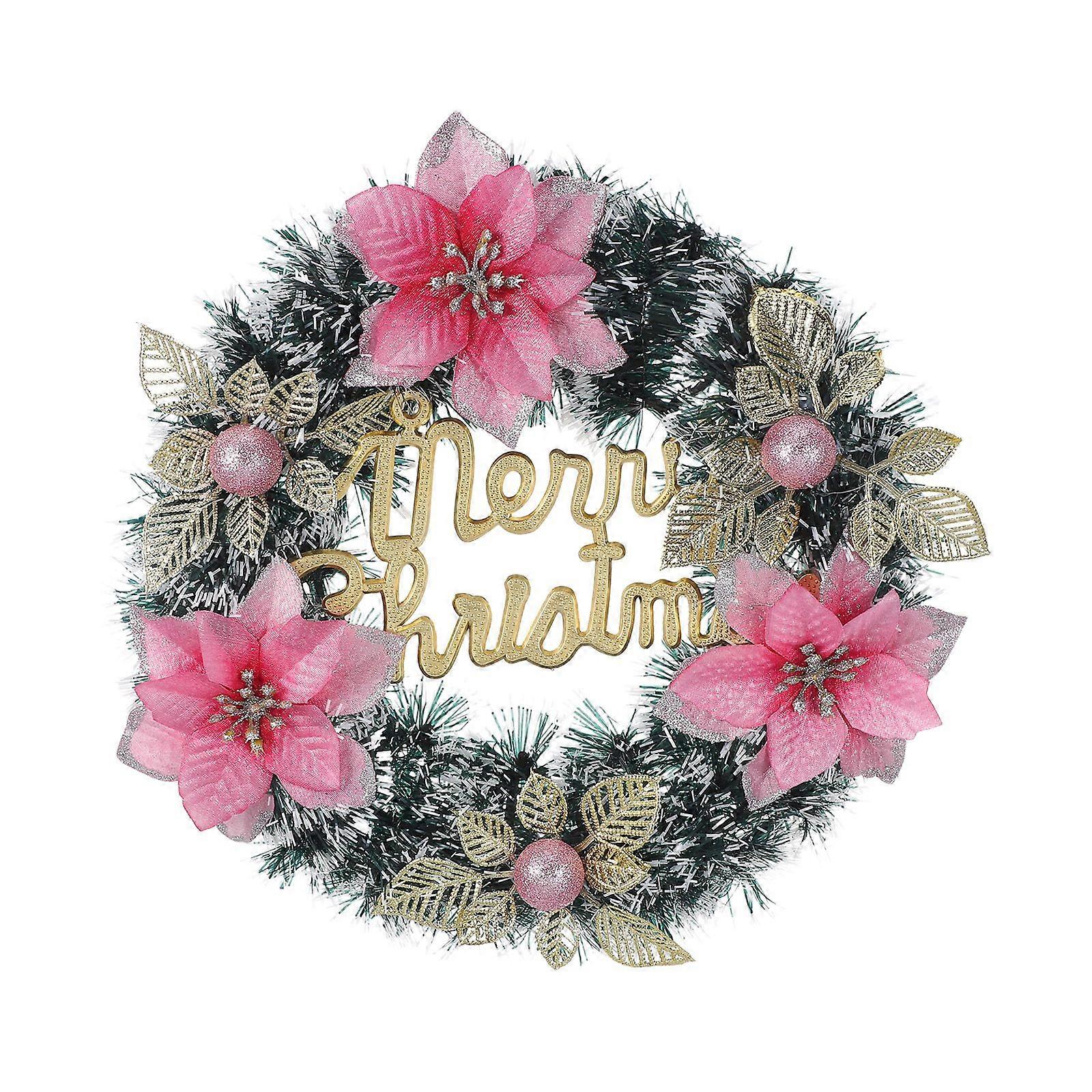 Christmas Wreath: Artificial Poinsettia Wreath with Berry Bowknot for Front Door Holiday Festive Porch Fireplace Window