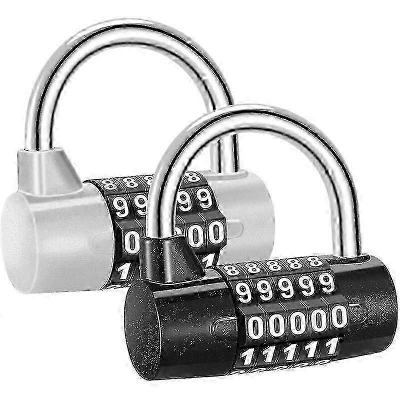 2 Pieces Combination Padlock With 5 Digit Combination Lock For School Locker, Briefcases, Suitcase Etc- Silver And Black