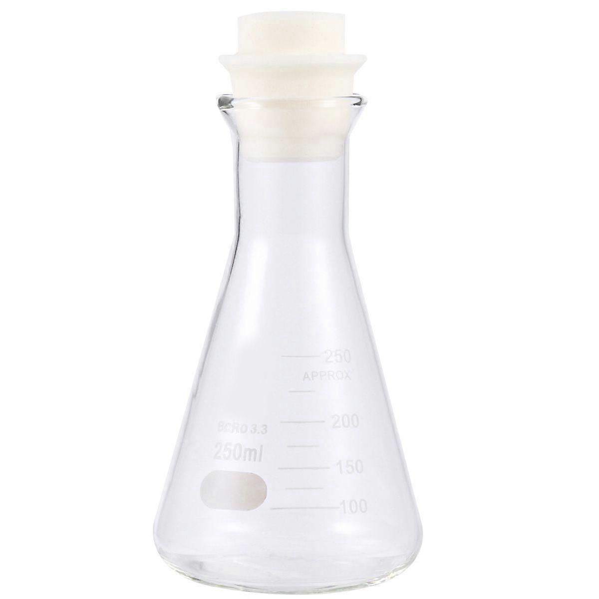1PC Glass Flask Conical Flask with Cork for Laboratory Students Experiment Chemistry (Wide Mouth, 250ml)